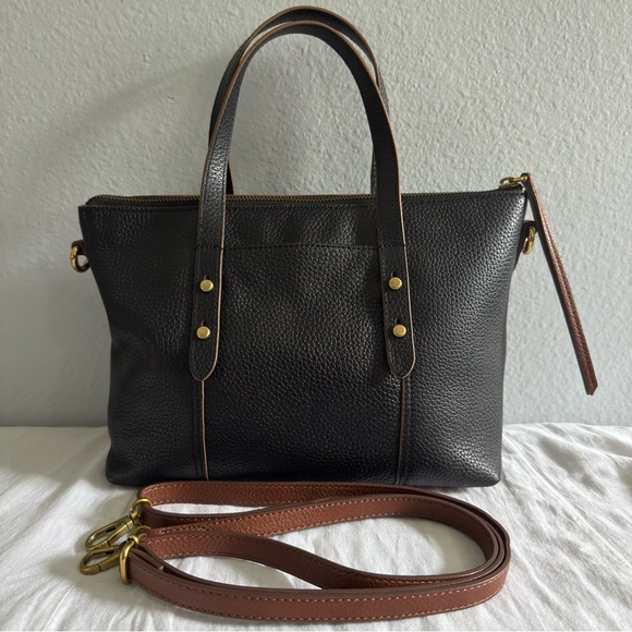 Fossil Satchel/Crossbody Bag Black & Brown Pebble Leather - Picture 1 of 6